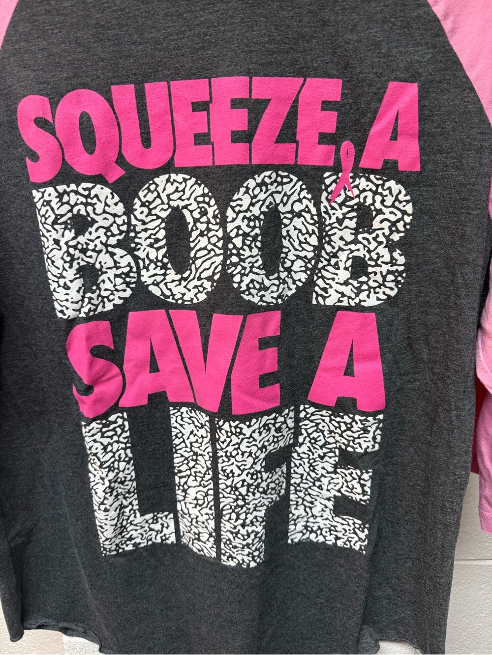 Carbon Pink and Black Raglan Long Sleeve Tee with Slogan - Picture 2 of 3
